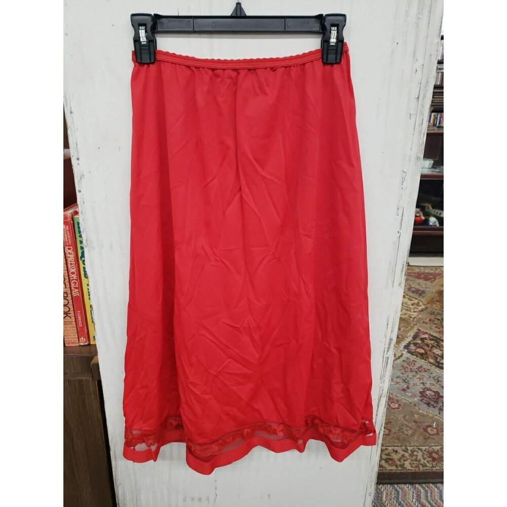 Vintage HTF RARE RED Satin Gotham Gold Stripe Half Slip Lace Inlay 24"  Large LG